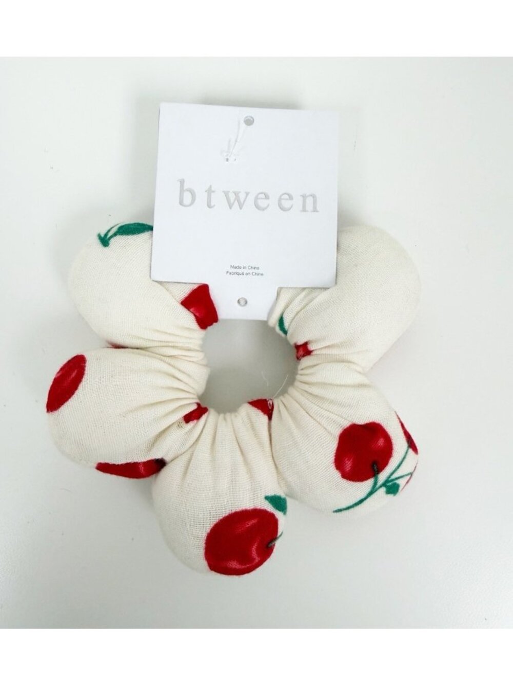 btween Girls Kids hair scrunchie red cherry and green stem Cotton NWT
